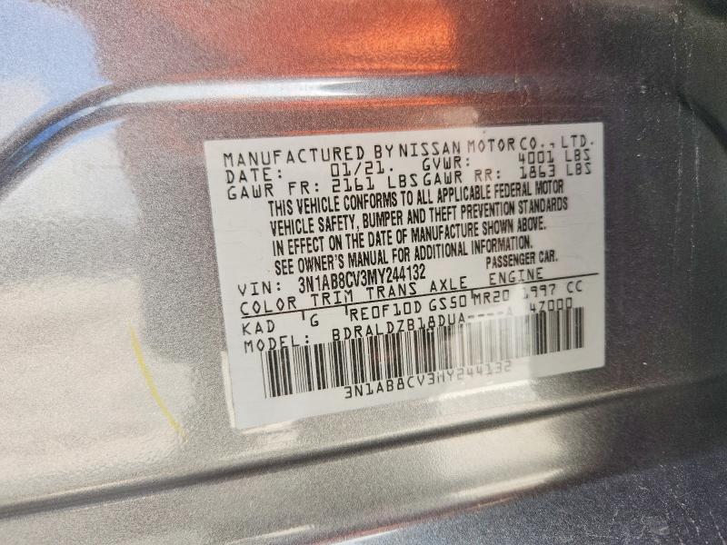 Auction sale of the 2021 Nissan Sentra, vin: 3N1AB8CV3MY244132, lot number: 60419876