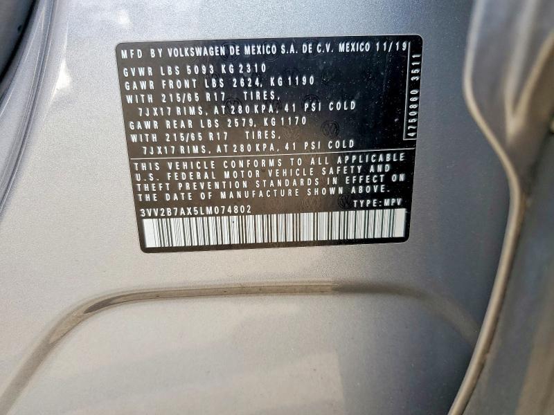 Aukcja sprzedaży 2020 Volkswagen Tiguan, vin: 3VV2B7AX5LM074802, numer aukcji: 62481516