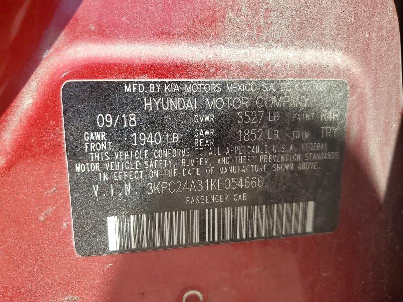 Продаж на аукціоні авто 2019 Hyundai Accent, vin: 3KPC24A31KE054666, номер лоту: 59836506