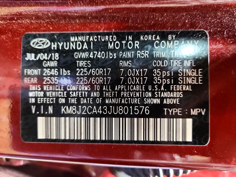 Продажа на аукционе авто 2018 Hyundai Tucson, vin: KM8J2CA43JU801576, номер лота: 59702716