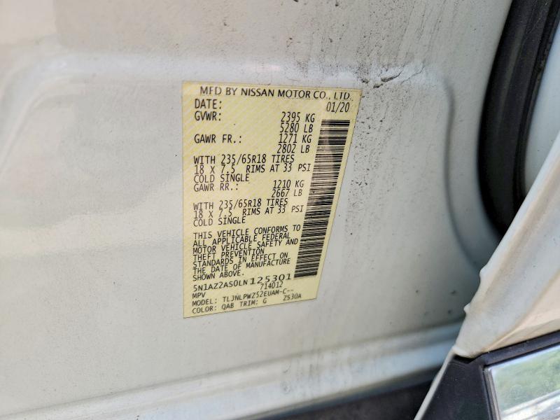 2020 Nissan Murano მანქანა იყიდება აუქციონზე, vin: 5N1AZ2AS0LN125301, აუქციონის ნომერი: 59316166