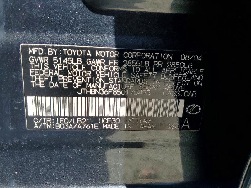 59049756 :رقم المزاد ، JTHBN36F850175495 vin ، 2005 Lexus Ls مزاد بيع