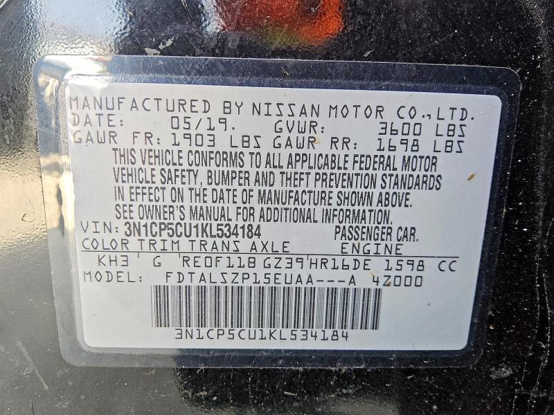Aukcja sprzedaży 2019 Nissan Kicks, vin: 3N1CP5CU1KL534184, numer aukcji: 60080116