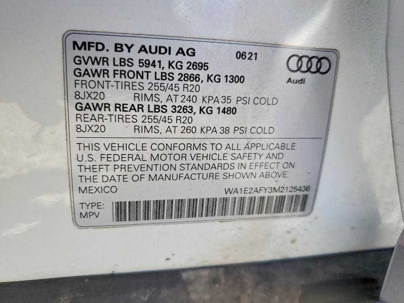 Aukcja sprzedaży 2021 Audi Q5 E, vin: WA1E2AFY3M2125436, numer aukcji: 60824676