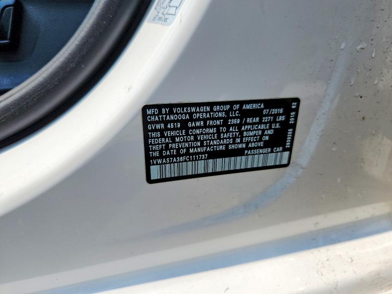 Aukcja sprzedaży 2015 Volkswagen Passat, vin: 1VWAS7A36FC111737, numer aukcji: 61584796