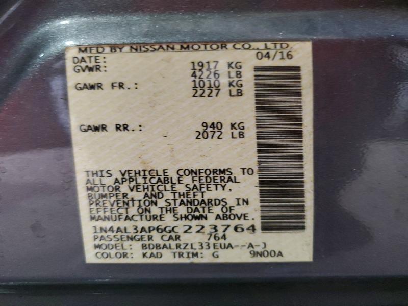 Продаж на аукціоні авто 2016 Nissan Altima, vin: 1N4AL3AP6GC223764, номер лоту: 62048706