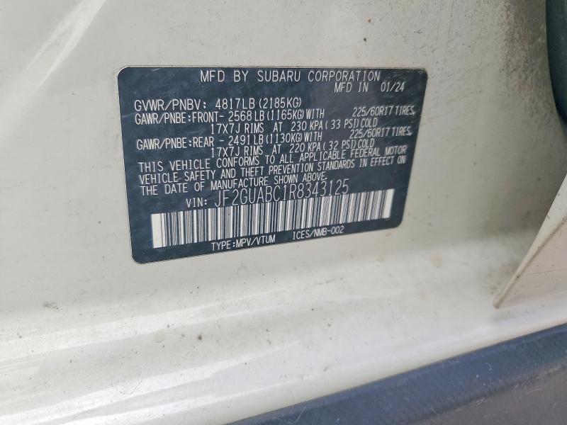 2024 Subaru Crosstrek მანქანა იყიდება აუქციონზე, vin: JF2GUABC1R8343125, აუქციონის ნომერი: 59260456
