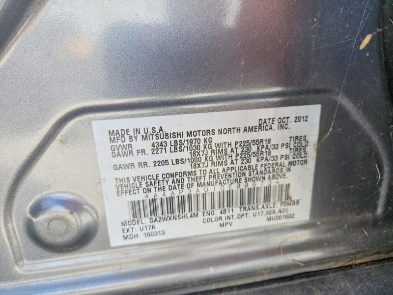2013 Mitsubishi Outlander Sport მანქანა იყიდება აუქციონზე, vin: 4A4AP3AU1DE006734, აუქციონის ნომერი: 62408906