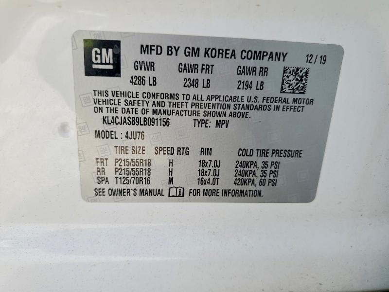 Aukcja sprzedaży 2020 Buick Encore, vin: KL4CJASB9LB091156, numer aukcji: 62682406