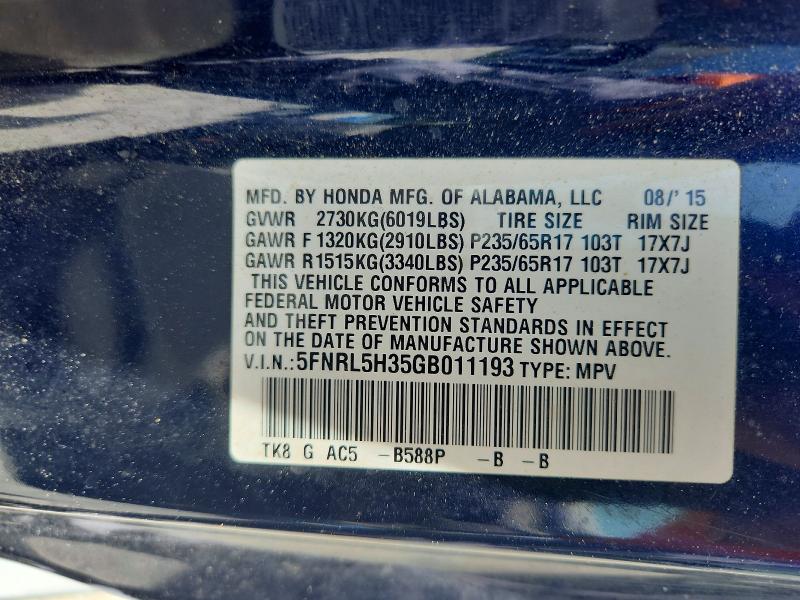 Продажа на аукционе авто 2016 Honda Odyssey, vin: 5FNRL5H35GB011193, номер лота: 61794506