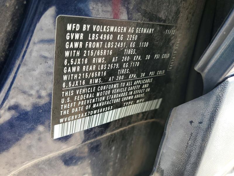 61940226 :رقم المزاد ، WVGBV3AX7DW569353 vin ، 2013 Volkswagen Tiguan مزاد بيع