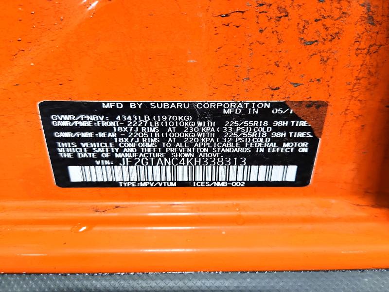 Aukcja sprzedaży 2019 Subaru Crosstrek, vin: JF2GTANC4KH338313, numer aukcji: 62570006