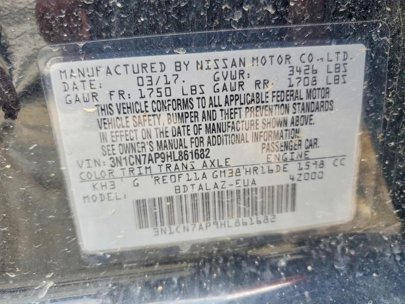 Продажа на аукционе авто 2017 Nissan Versa, vin: 3N1CN7AP9HL861682, номер лота: 60021386