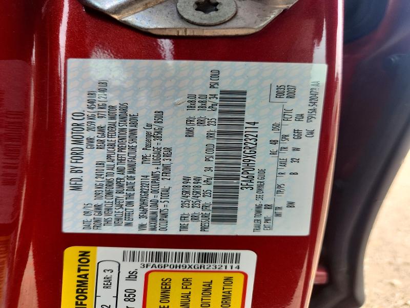 Aukcja sprzedaży 2016 Ford Fusion, vin: 3FA6P0H9XGR232114, numer aukcji: 60621146