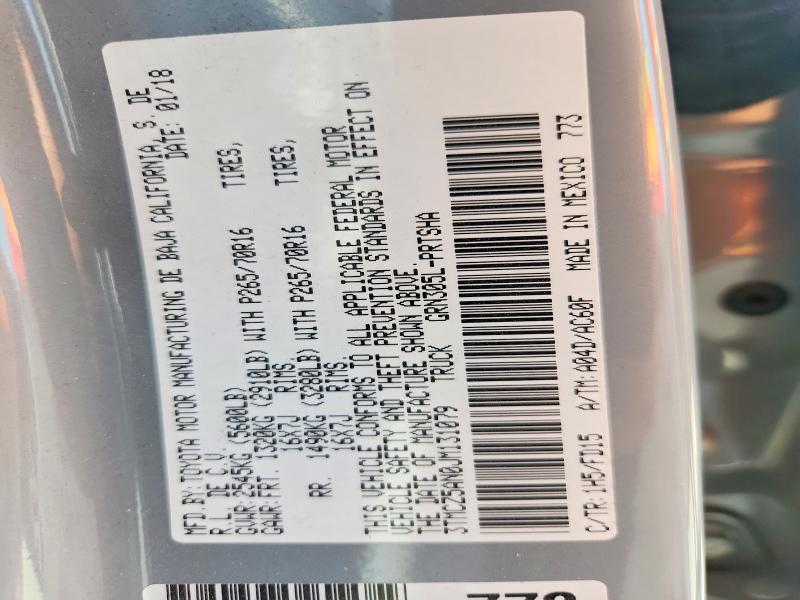 2018 Toyota Tacoma მანქანა იყიდება აუქციონზე, vin: 3TMCZ5AN0JM131079, აუქციონის ნომერი: 61336216