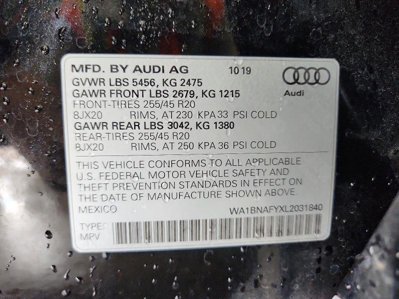 2020 Audi Q5 მანქანა იყიდება აუქციონზე, vin: WA1BNAFYXL2031840, აუქციონის ნომერი: 61742666