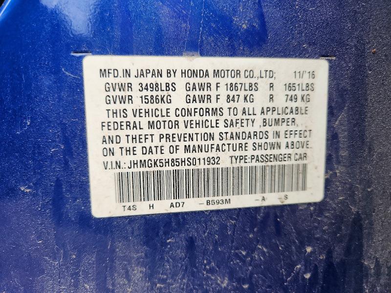 Aukcja sprzedaży 2017 Honda Fit, vin: JHMGK5H85HS011932, numer aukcji: 61983216