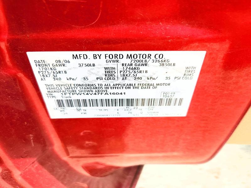 2007 Ford F150 მანქანა იყიდება აუქციონზე, vin: 1FTPW14V47FA16041, აუქციონის ნომერი: 61196356