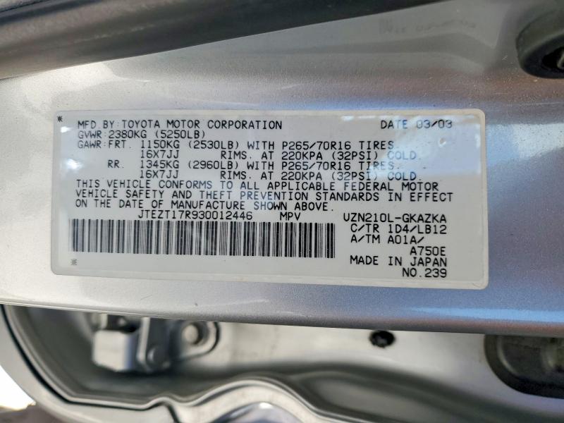 Продажа на аукционе авто 2003 Toyota 4runner, vin: JTEZT17R930012446, номер лота: 59739706
