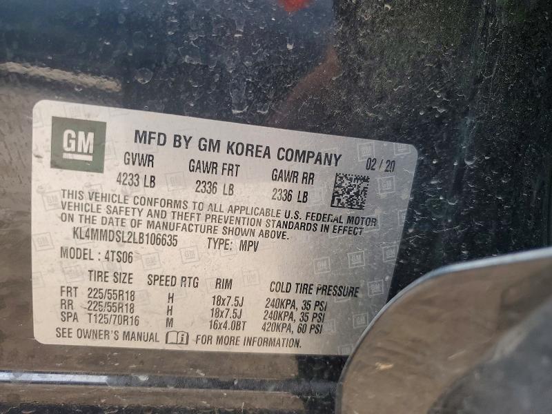 2020 Buick Encore Gx მანქანა იყიდება აუქციონზე, vin: KL4MMDSL2LB106635, აუქციონის ნომერი: 58152746