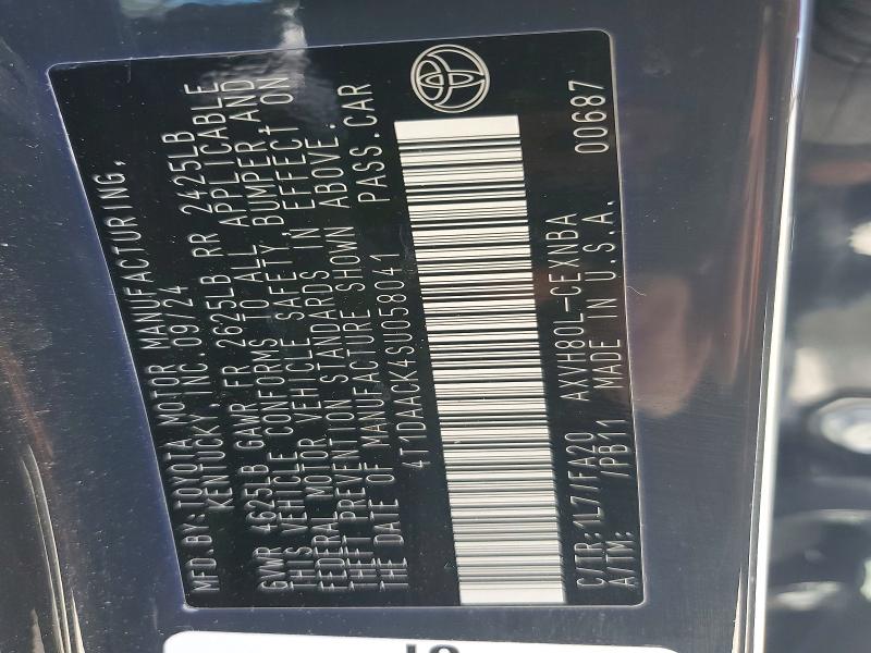 60962066 :رقم المزاد ، 4T1DAACK4SU058041 vin ، 2025 Toyota Camry مزاد بيع