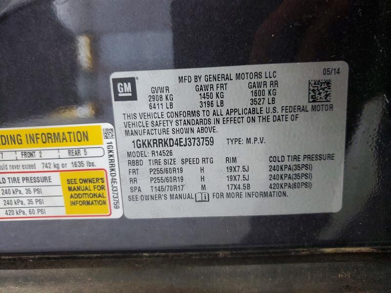 Aukcja sprzedaży 2014 Gmc Acadia, vin: 1GKKRRKD4EJ373759, numer aukcji: 62073246