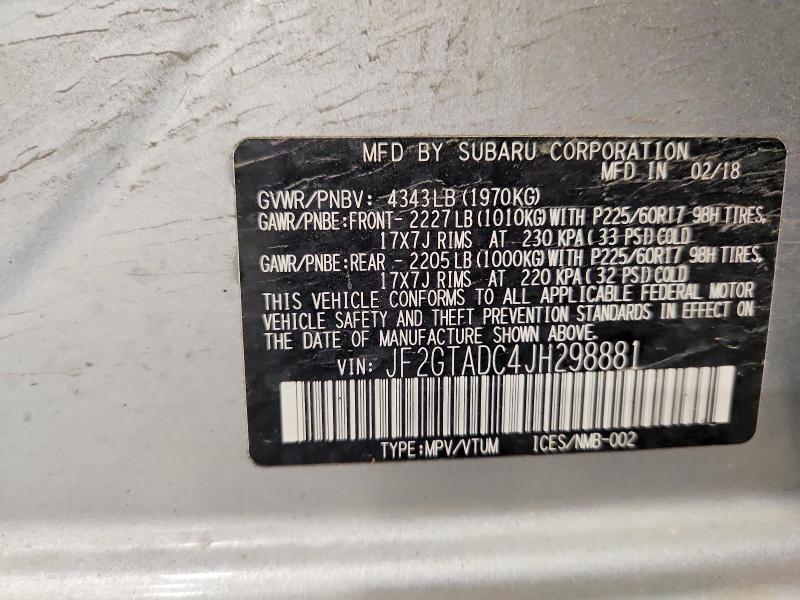 2018 Subaru Crosstrek მანქანა იყიდება აუქციონზე, vin: JF2GTADC4JH298881, აუქციონის ნომერი: 61055726