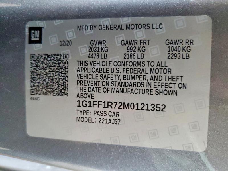 61127216 :رقم المزاد ، 1G1FF1R72M0121352 vin ، 2021 Chev Camaro مزاد بيع