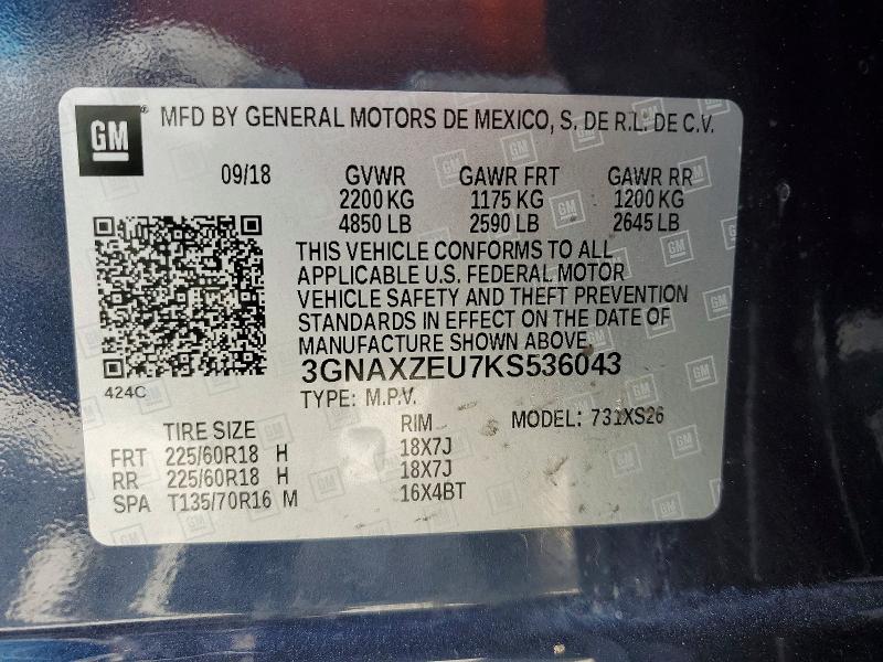 Продажа на аукционе авто 2019 Chevrolet Equinox, vin: 3GNAXZEU7KS536043, номер лота: 59797776