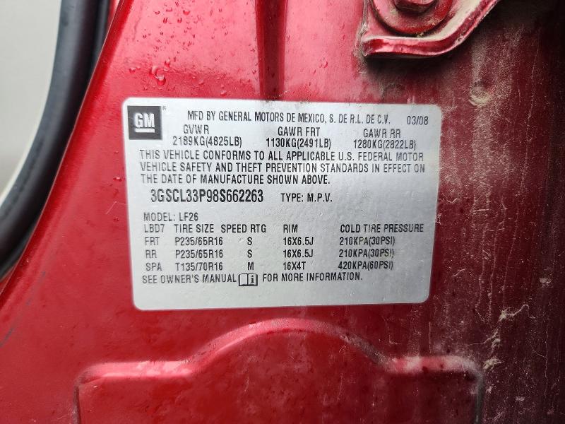 62143406 :رقم المزاد ، 3GSCL33P98S662263 vin ، 2008 Saturn Vue مزاد بيع