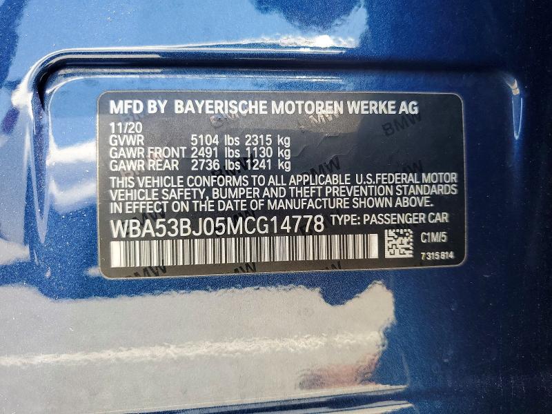 Продажа на аукционе авто 2021 Bmw 540, vin: WBA53BJ05MCG14778, номер лота: 60706606