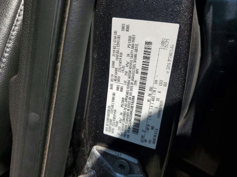 Продаж на аукціоні авто 2019 Ford Escape, vin: 1FMCU9GD8KUB19288, номер лоту: 59639496