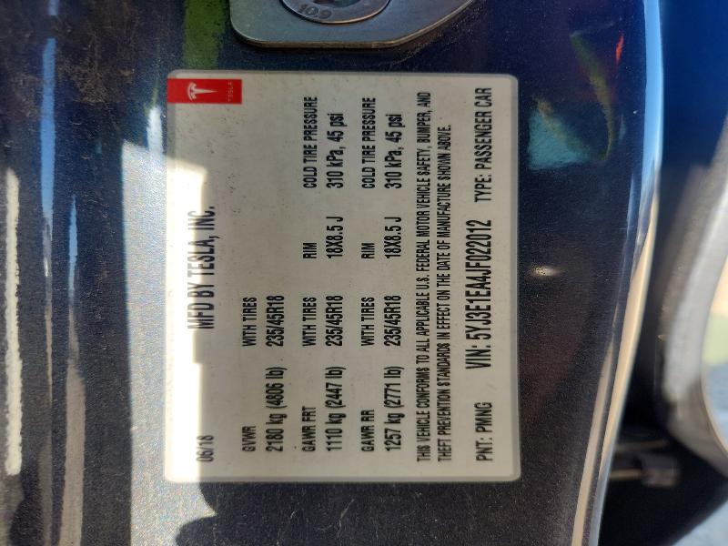 59378626 :رقم المزاد ، 5YJ3E1EA4JF022012 vin ، 2018 Tesla Model 3 مزاد بيع