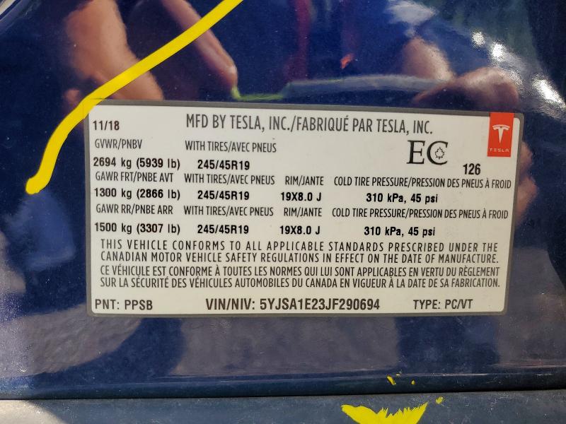 Продаж на аукціоні авто 2018 Tesla Model S, vin: 5YJSA1E23JF290694, номер лоту: 63321936
