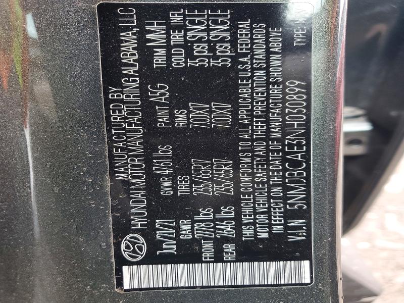 62506466 :رقم المزاد ، 5NMJBCAE3NH030899 vin ، 2022 Hyundai Tucson مزاد بيع