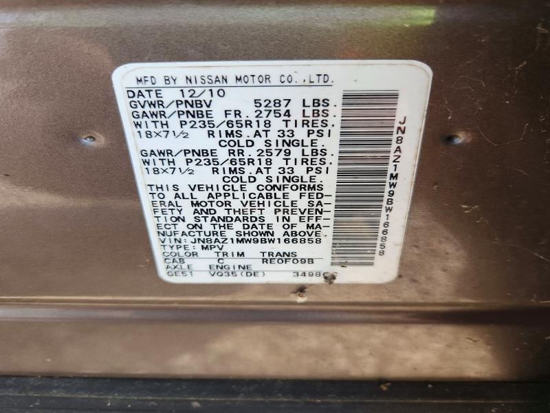 61080376 :رقم المزاد ، JN8AZ1MW9BW166858 vin ، 2011 Nissan Murano مزاد بيع