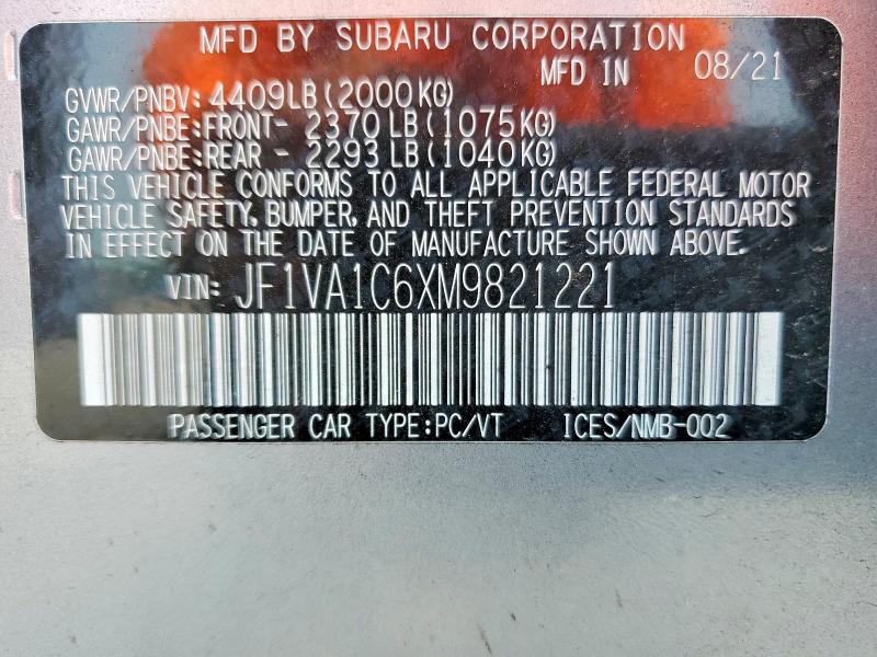62479816 :رقم المزاد ، JF1VA1C6XM9821221 vin ، 2021 Subaru Wrx مزاد بيع