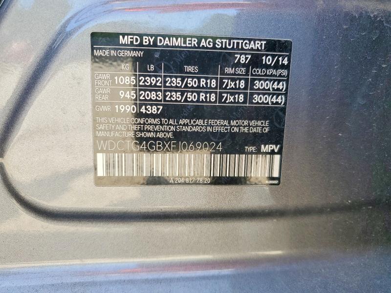 2015 Mercedes-benz Gla მანქანა იყიდება აუქციონზე, vin: WDCTG4GBXFJ069024, აუქციონის ნომერი: 61941536