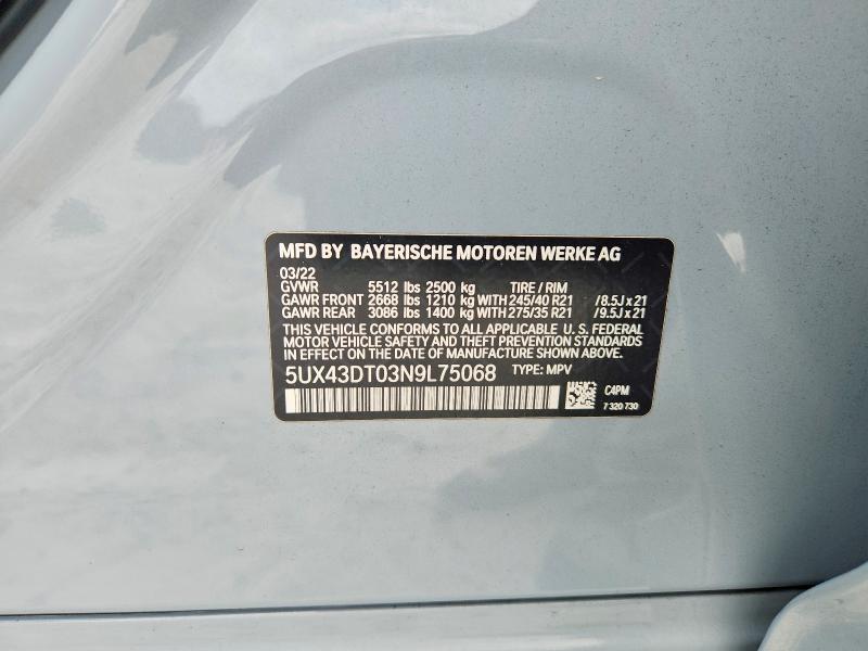 Aukcja sprzedaży 2022 Bmw X4, vin: 5UX43DT03N9L75068, numer aukcji: 61690786