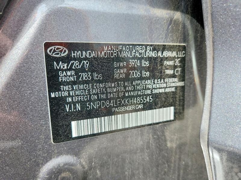 2019 Hyundai Elantra მანქანა იყიდება აუქციონზე, vin: 5NPD84LFXKH485545, აუქციონის ნომერი: 61319206