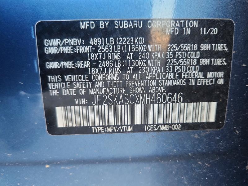 Продаж на аукціоні авто 2021 Subaru Forester, vin: JF2SKASCXMH460646, номер лоту: 61870736