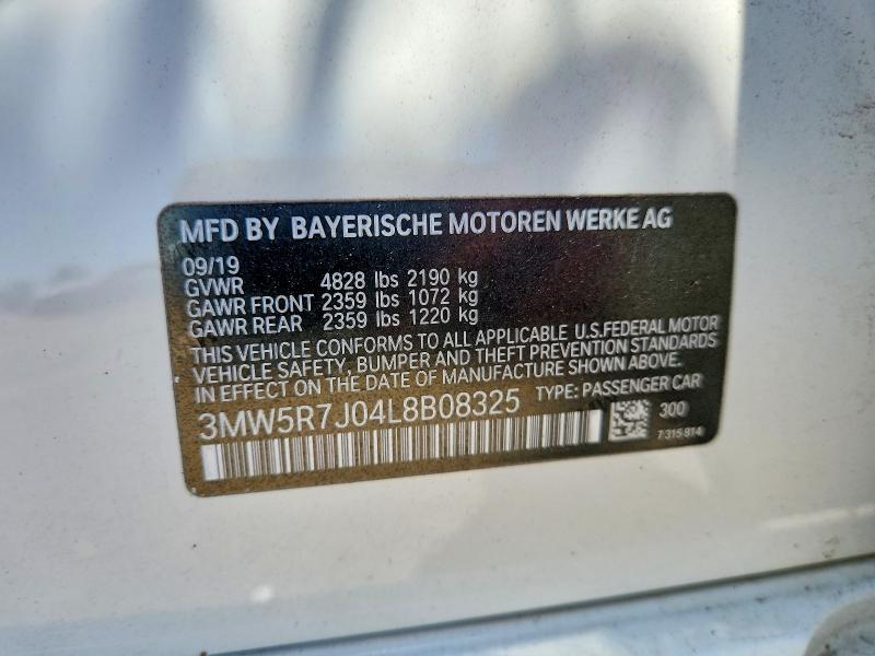 Aukcja sprzedaży 2020 Bmw 330xi, vin: 3MW5R7J04L8B08325, numer aukcji: 61727026