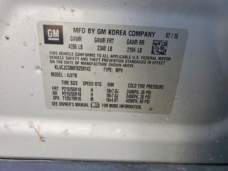 59817396 :رقم المزاد ، KL4CJCSB6FB259142 vin ، 2015 Buick Encore مزاد بيع
