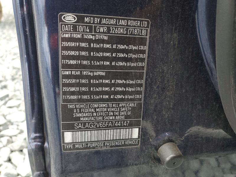 62312366 :رقم المزاد ، SALAG2V65FA744147 vin ، 2015 Land Rover Lr4 مزاد بيع