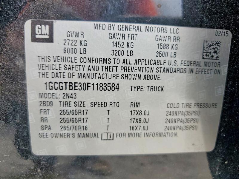 60575246 :رقم المزاد ، 1GCGTBE30F1183584 vin ، 2015 Chevrolet Colorado مزاد بيع