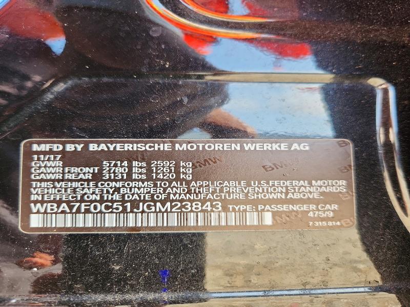 Auction sale of the 2018 Bmw 750, vin: WBA7F0C51JGM23843, lot number: 62269126