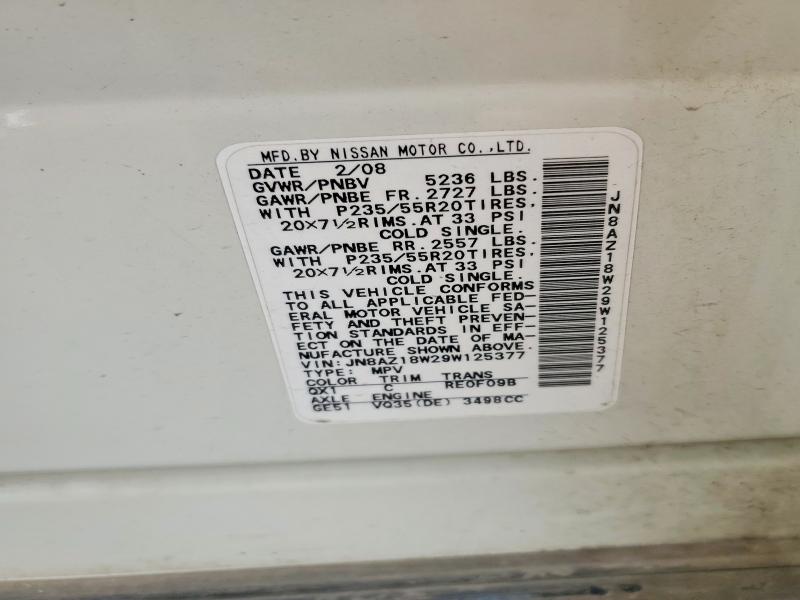 59718796 :رقم المزاد ، JN8AZ18W29W125377 vin ، 2009 Nissan Murano مزاد بيع