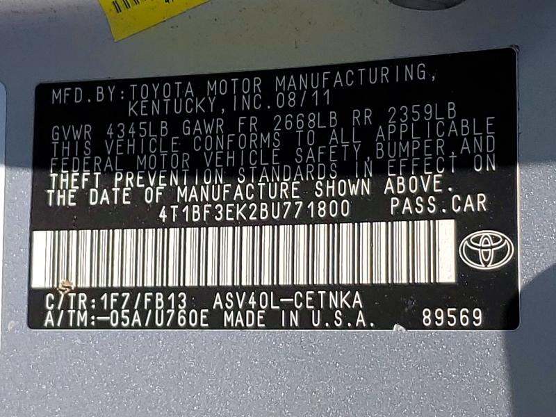 Продаж на аукціоні авто 2011 Toyota Camry, vin: 4T1BF3EK2BU771800, номер лоту: 61061416