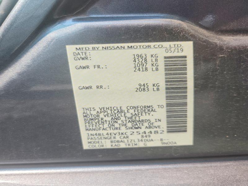 60768596 :رقم المزاد ، 1N4BL4EV3KC254482 vin ، 2019 Nissan Altima مزاد بيع