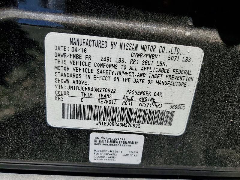 61581936 :رقم المزاد ، JN1BJ0RR4GM270622 vin ، 2016 Infiniti Qx50 مزاد بيع